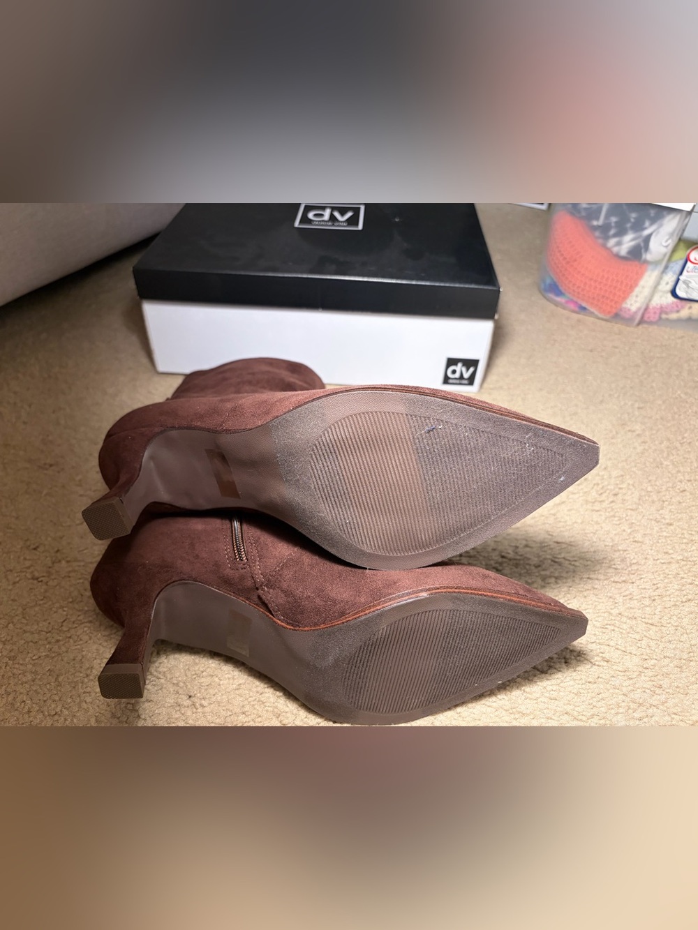DV by Dolce Vita Lalaña Kitten-Heel Sock Booties in Dark Brown suede NIB NWT - Picture 7 of 10